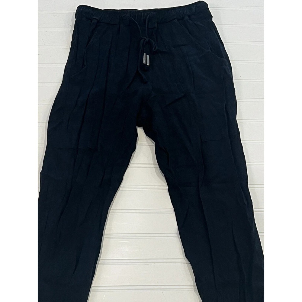 Natalie Busby Jogger Pants Womens XS Black Textured Ruched Ankle Minimalist Cozy